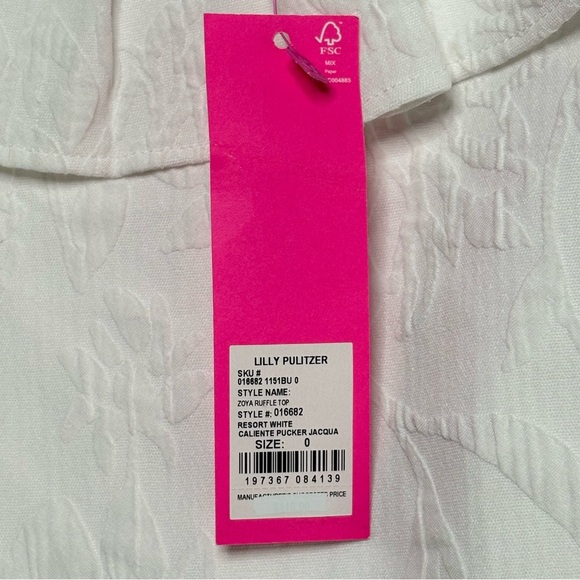 Lilly Pulitzer Zoya Ruffle Top Caliente Pucker Jacquard Resort White - Picture 12 of 12